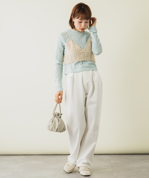mebole(メボレ)の「クロシェ編みビスチェ&ロンTセット(Tシャツ/カットソー・レディース・グリーン/ホワイト/オレンジ/ブルー・FREE)」の14枚目の写真