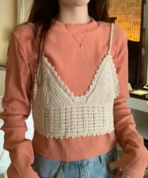 mebole(メボレ)の「クロシェ編みビスチェ&ロンTセット(Tシャツ/カットソー・レディース・グリーン/ホワイト/オレンジ/ブルー・FREE)」の21枚目の写真