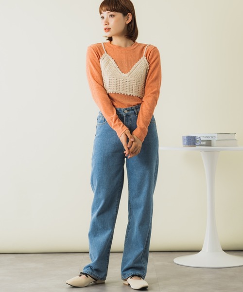 mebole(メボレ)の「クロシェ編みビスチェ&ロンTセット(Tシャツ/カットソー・レディース・グリーン/ホワイト/オレンジ/ブルー・FREE)」の8枚目の写真