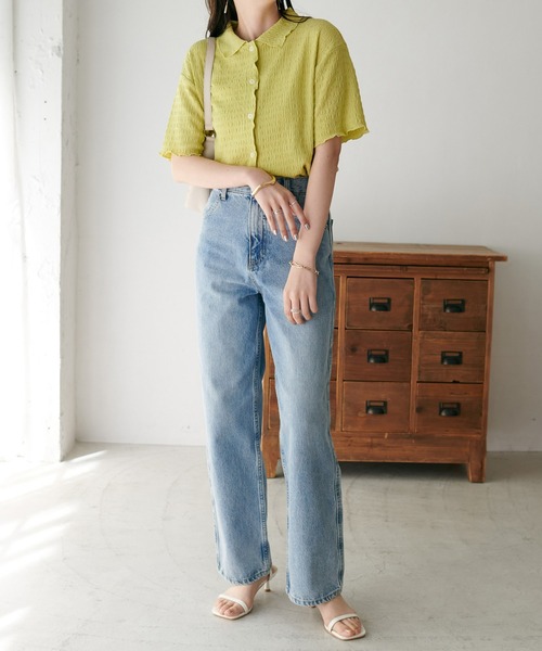 DISCOAT（ディスコート）の「【新色追加!/WEB限定】衿付きジャガードカーディガン（カーディガン/ボレロ・レディース・オフホワイト/ブラック/ライム/アイボリー・FREE）」の5枚目の写真