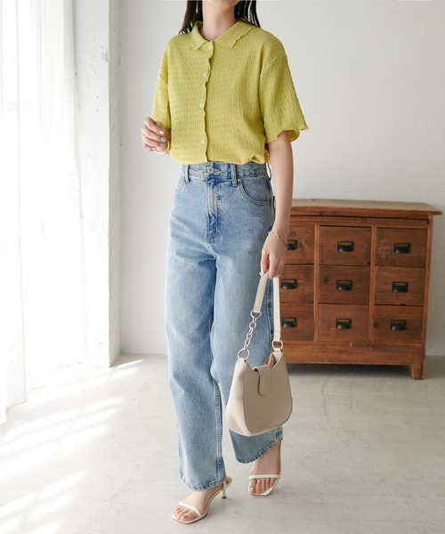 DISCOAT（ディスコート）の「【新色追加!/WEB限定】衿付きジャガードカーディガン（カーディガン/ボレロ・レディース・オフホワイト/ブラック/ライム/アイボリー・FREE）」の6枚目の写真