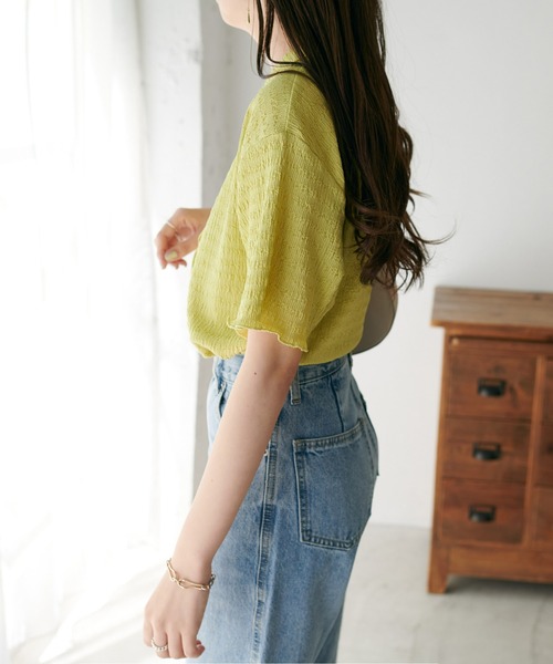 DISCOAT（ディスコート）の「【新色追加!/WEB限定】衿付きジャガードカーディガン（カーディガン/ボレロ・レディース・オフホワイト/ブラック/ライム/アイボリー・FREE）」の12枚目の写真