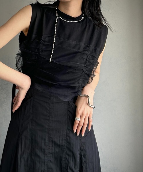 &g'aime(アンジェム)の「【&g’aime】チュールレイヤードTシャツ(Tシャツ/カットソー・レディース・ブラック/チャコールグレー/ライトグリーン・FREE)」の4枚目の写真