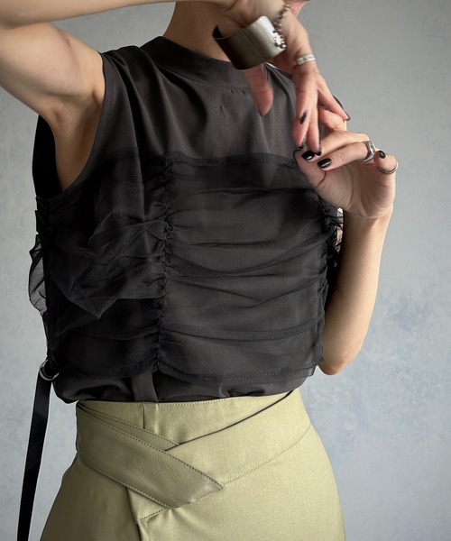 tシャツ 「＆g'aime」チュールビスチェレイヤードT　Tulle Bustier Layered Tee レディース &g'aime tシャツ 「＆g'aime」チュールビスチェレイヤードT