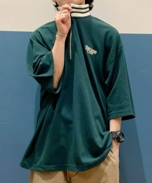 Refurbish（リファービッシュ）の「【Refurbish】ハーフジップ半袖プルオーバー（Tシャツ/カットソー・メンズ・オフホワイト/ブラック/グリーン・XL/L/M）」の3枚目の写真