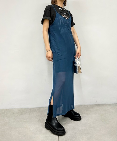 WHO'S WHO gallery（フーズフーギャラリー）の「メッシュマーブルワンピース（ワンピース・レディース・ブラック/パープル/ブルー/グリーン・FREE）」の4枚目の写真