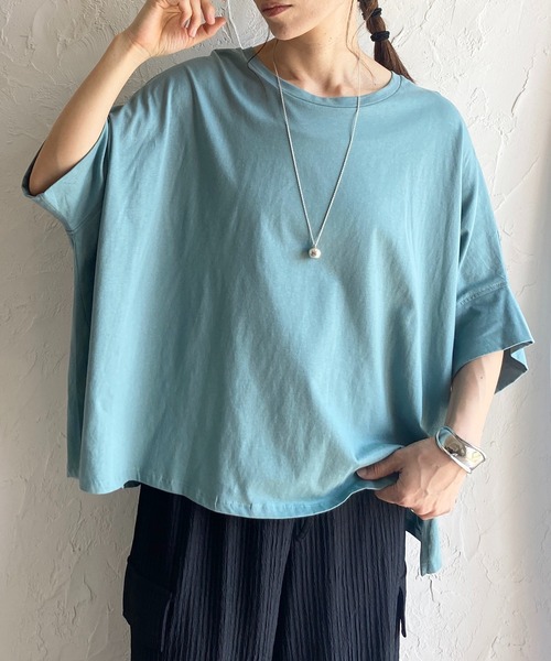She's Closet（シーズクローゼット）の「無地コットンドルマンスリーブ半袖ビッグシルエットTシャツ（Tシャツ/カットソー・レディース・ホワイト/ブラック/チャコール/グリーン/グレイッシュベージュ/ブルーパープル・FREE）」の5枚目の写真