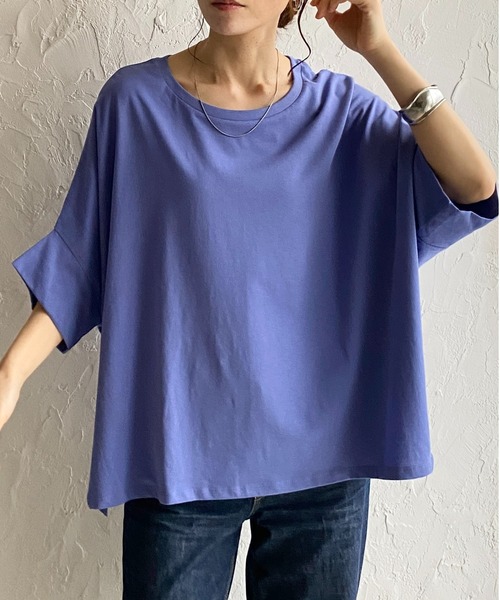 She's Closet（シーズクローゼット）の「無地コットンドルマンスリーブ半袖ビッグシルエットTシャツ（Tシャツ/カットソー・レディース・ホワイト/ブラック/チャコール/グリーン/グレイッシュベージュ/ブルーパープル・FREE）」の6枚目の写真