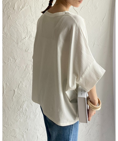 She's Closet（シーズクローゼット）の「無地コットンドルマンスリーブ半袖ビッグシルエットTシャツ（Tシャツ/カットソー・レディース・ホワイト/ブラック/チャコール/グリーン/グレイッシュベージュ/ブルーパープル・FREE）」の8枚目の写真
