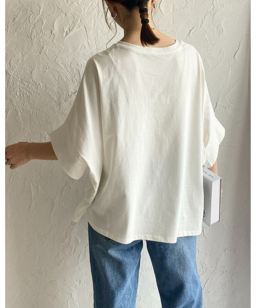 She's Closet（シーズクローゼット）の「無地コットンドルマンスリーブ半袖ビッグシルエットTシャツ（Tシャツ/カットソー・レディース・ホワイト/ブラック/チャコール/グリーン/グレイッシュベージュ/ブルーパープル・FREE）」の9枚目の写真