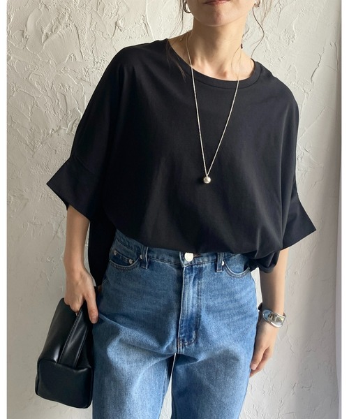 She's Closet（シーズクローゼット）の「無地コットンドルマンスリーブ半袖ビッグシルエットTシャツ（Tシャツ/カットソー・レディース・ホワイト/ブラック/チャコール/グリーン/グレイッシュベージュ/ブルーパープル・FREE）」の10枚目の写真
