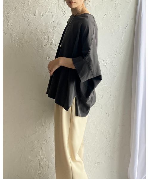 She's Closet（シーズクローゼット）の「無地コットンドルマンスリーブ半袖ビッグシルエットTシャツ（Tシャツ/カットソー・レディース・ホワイト/ブラック/チャコール/グリーン/グレイッシュベージュ/ブルーパープル・FREE）」の12枚目の写真