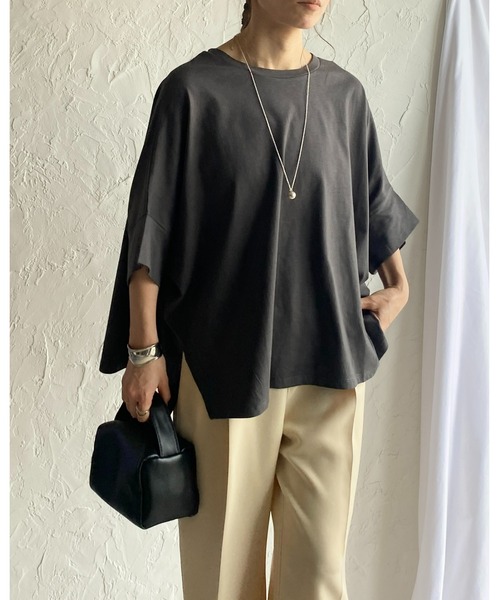 She's Closet（シーズクローゼット）の「無地コットンドルマンスリーブ半袖ビッグシルエットTシャツ（Tシャツ/カットソー・レディース・ホワイト/ブラック/チャコール/グリーン/グレイッシュベージュ/ブルーパープル・FREE）」の13枚目の写真