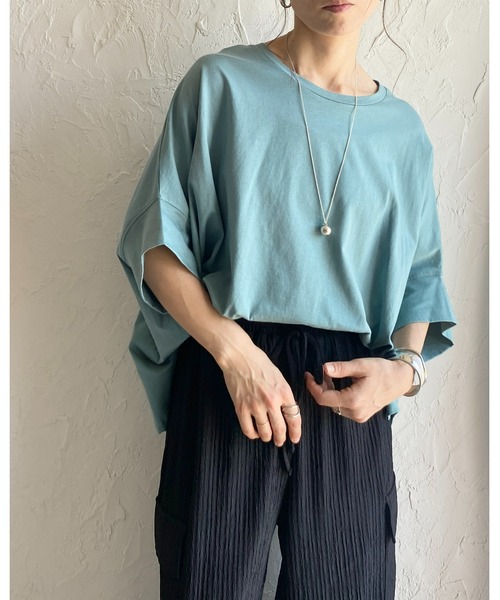She's Closet（シーズクローゼット）の「無地コットンドルマンスリーブ半袖ビッグシルエットTシャツ（Tシャツ/カットソー・レディース・ホワイト/ブラック/チャコール/グリーン/グレイッシュベージュ/ブルーパープル・FREE）」の15枚目の写真