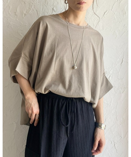 She's Closet（シーズクローゼット）の「無地コットンドルマンスリーブ半袖ビッグシルエットTシャツ（Tシャツ/カットソー・レディース・ホワイト/ブラック/チャコール/グリーン/グレイッシュベージュ/ブルーパープル・FREE）」の16枚目の写真