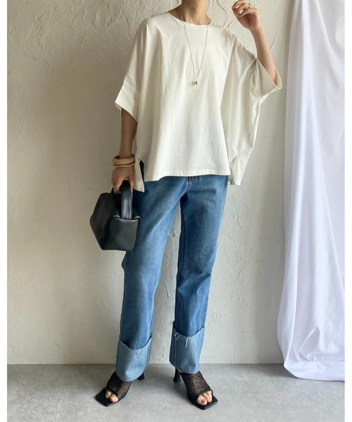 She's Closet（シーズクローゼット）の「無地コットンドルマンスリーブ半袖ビッグシルエットTシャツ（Tシャツ/カットソー・レディース・ホワイト/ブラック/チャコール/グリーン/グレイッシュベージュ/ブルーパープル・FREE）」の18枚目の写真