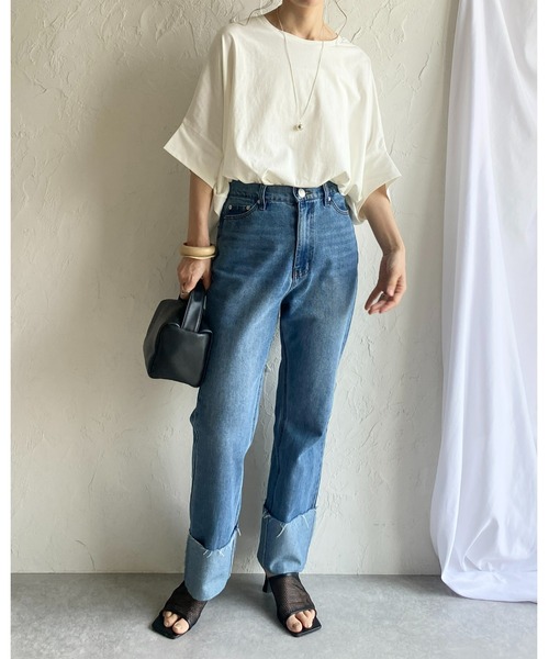 She's Closet（シーズクローゼット）の「無地コットンドルマンスリーブ半袖ビッグシルエットTシャツ（Tシャツ/カットソー・レディース・ホワイト/ブラック/チャコール/グリーン/グレイッシュベージュ/ブルーパープル・FREE）」の19枚目の写真
