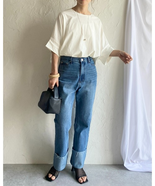She's Closet（シーズクローゼット）の「無地コットンドルマンスリーブ半袖ビッグシルエットTシャツ（Tシャツ/カットソー・レディース・ホワイト/ブラック/チャコール/グリーン/グレイッシュベージュ/ブルーパープル・FREE）」の20枚目の写真