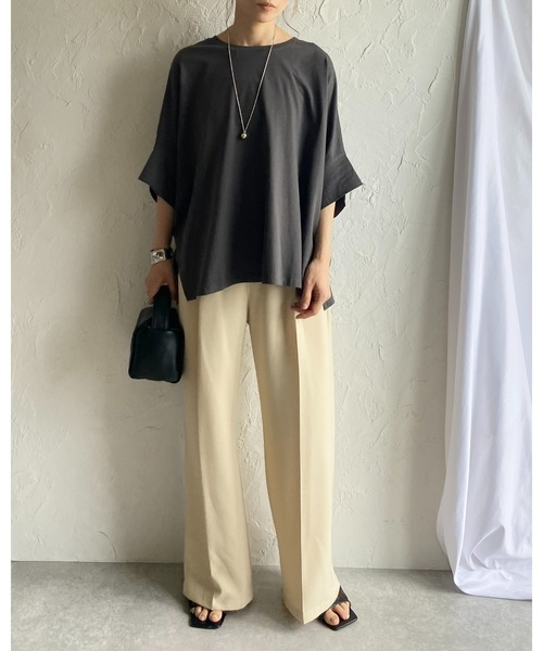 She's Closet（シーズクローゼット）の「無地コットンドルマンスリーブ半袖ビッグシルエットTシャツ（Tシャツ/カットソー・レディース・ホワイト/ブラック/チャコール/グリーン/グレイッシュベージュ/ブルーパープル・FREE）」の21枚目の写真