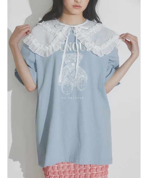 merry jenny(メリージェニー)の「bear embroidery Tシャツ(Tシャツ/カットソー・レディース・ピンク/オフホワイト/ブルー・FREE)」の3枚目の写真