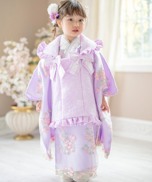 セール】七五三 フラワーレース着物ワンピ＆被布セット（着物