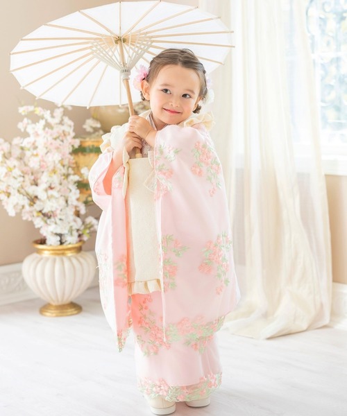 セール】七五三 フラワーレース着物ワンピ＆被布セット（着物