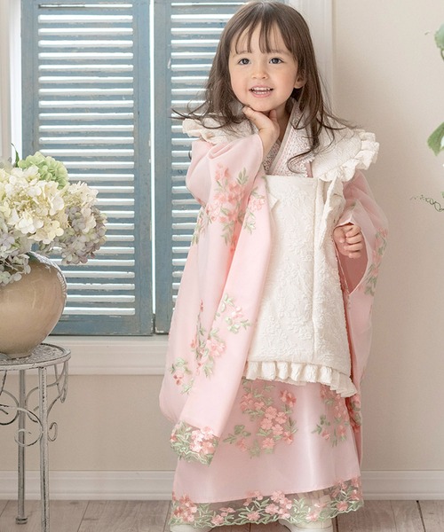 セール】七五三 フラワーレース着物ワンピ＆被布セット（着物