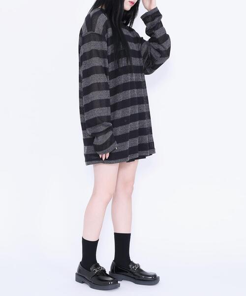 Figments（フィグメンツ）の「オーバーサイズボーダーニット（ニット/セーター・レディース・ブラック/グレー・FREE）」の20枚目の写真