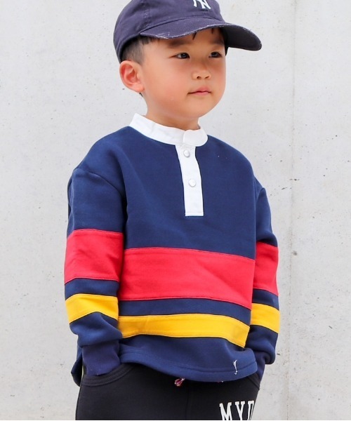 MAKE YOUR DAY（メイクユアデイ）の「ラガー風裏起毛プルオーバー■80～140cm（スウェット・キッズ・ネイビー/グリーン・110/140/130/100/90/80/120）」の2枚目の写真