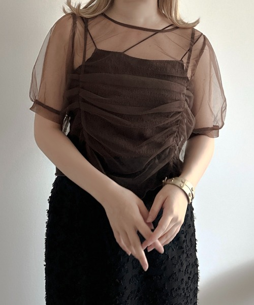 apres jour clair(アプレジュールクレア)の「【apres jour clair】チュールTシャツ【ZOZOTOWN限定アイテム】(Tシャツ/カットソー・レディース・ベージュ/グレー/ブラウン系その他・X-LARGE/フリー)」の12枚目の写真