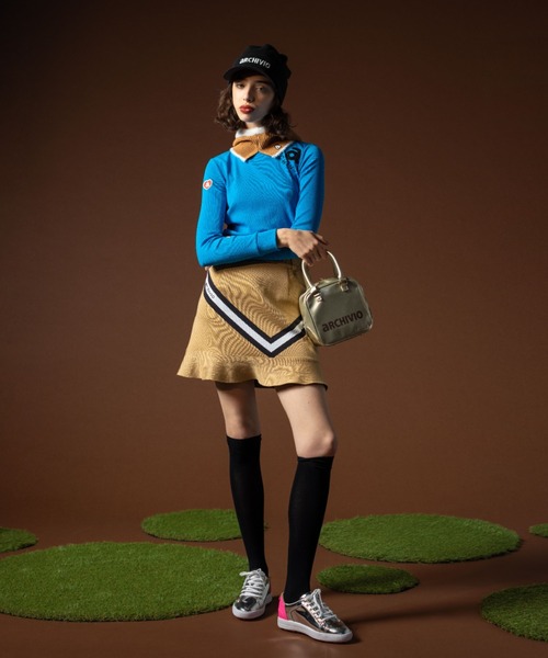 ARCHIVIO アルチビオ ストライプ柄 ニットスカート ARCHIVIO アルチビオ ウール混 ニットスカート ストライプ柄 グレー系