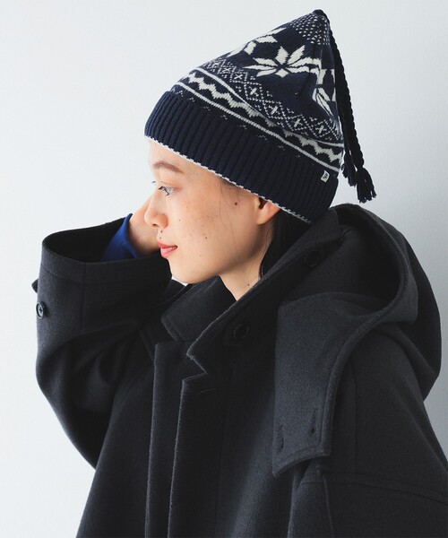 BEAMS BOY(ビームスボーイ)の「BEAMS BOY / 雪柄 ニットキャップ(ニットキャップ/ビーニー・レディース・ナチュラル/ネイビー・ONE SIZE)」の4枚目の写真