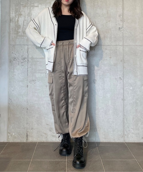 one way(ワンウェイ)の「配色ステッチカーディガン(カーディガン/ボレロ・レディース・ホワイト/グレー/ダークブルー・FREE)」の8枚目の写真