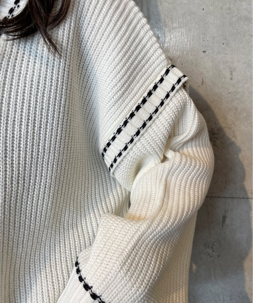 one way(ワンウェイ)の「配色ステッチカーディガン(カーディガン/ボレロ・レディース・ホワイト/グレー/ダークブルー・FREE)」の14枚目の写真