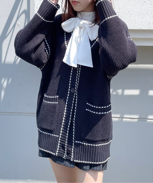 one way(ワンウェイ)の「配色ステッチカーディガン(カーディガン/ボレロ・レディース・ホワイト/グレー/ダークブルー・FREE)」の17枚目の写真