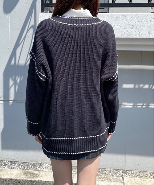 one way(ワンウェイ)の「配色ステッチカーディガン(カーディガン/ボレロ・レディース・ホワイト/グレー/ダークブルー・FREE)」の20枚目の写真