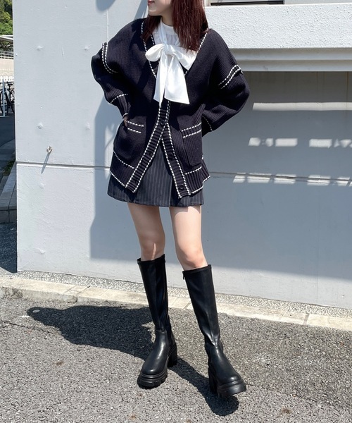 one way(ワンウェイ)の「配色ステッチカーディガン(カーディガン/ボレロ・レディース・ホワイト/グレー/ダークブルー・FREE)」の21枚目の写真