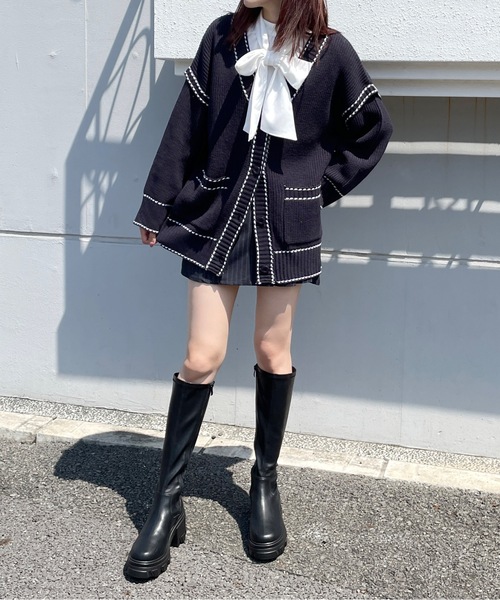 one way(ワンウェイ)の「配色ステッチカーディガン(カーディガン/ボレロ・レディース・ホワイト/グレー/ダークブルー・FREE)」の22枚目の写真