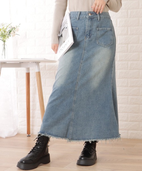 Lace Ladies(レースレディース)の「ハイウエストマーメイドフリンジデニムスカート(スカート・レディース・ブルー・XL/S/M/L)」の2枚目の写真