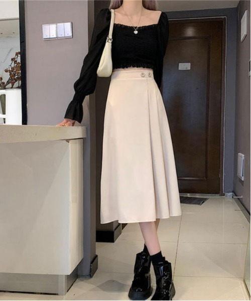 urge:(アージコロン )の「【URGE:】タック スカート ミモレ丈(スカート・レディース・ブラウン/ブラック/アイボリー/カーキ・SMALL/MEDIUM/LARGE)」の1枚目の写真