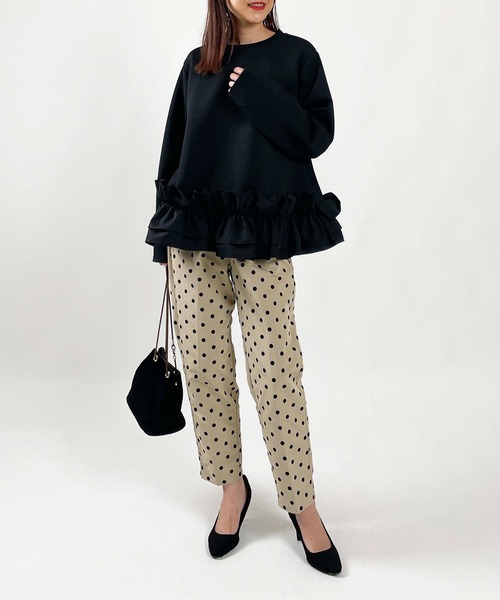 PICCIN（ピッチン）の「【WEB限定】 ダンボールニット 裾フリル 長袖プルオーバー（Tシャツ/カットソー・レディース・オフホワイト/ブラック/グレー・M/L）」の6枚目の写真