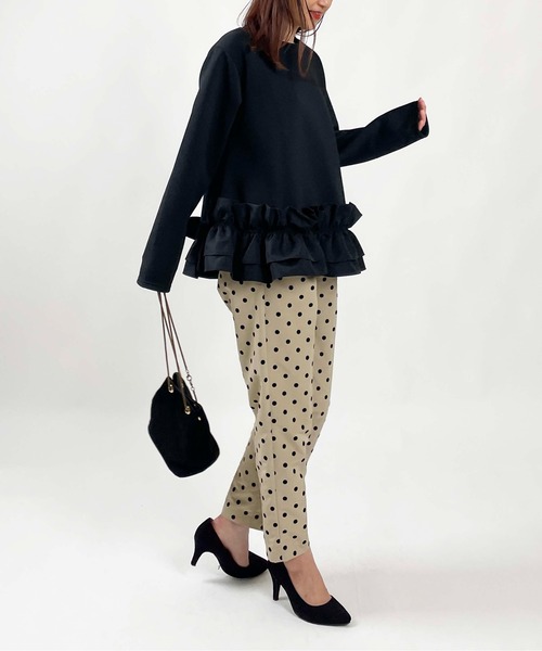 PICCIN（ピッチン）の「【WEB限定】 ダンボールニット 裾フリル 長袖プルオーバー（Tシャツ/カットソー・レディース・オフホワイト/ブラック/グレー・M/L）」の7枚目の写真