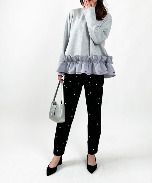 PICCIN（ピッチン）の「【WEB限定】 ダンボールニット 裾フリル 長袖プルオーバー（Tシャツ/カットソー・レディース・オフホワイト/ブラック/グレー・M/L）」の12枚目の写真