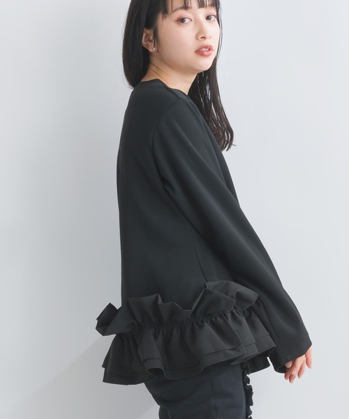 PICCIN（ピッチン）の「【WEB限定】 ダンボールニット 裾フリル 長袖プルオーバー（Tシャツ/カットソー・レディース・オフホワイト/ブラック/グレー・M/L）」の14枚目の写真