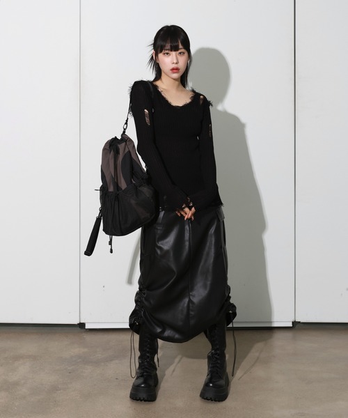 FOLLOWIN(フォロウィン)の「ストレートストリングシャーリングカーゴロングスカート(スカート・レディース・グレー/ブラック/カーキ・SMALL/X-LARGE/MEDIUM/LARGE)」の7枚目の写真