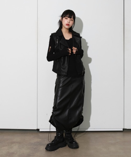 FOLLOWIN(フォロウィン)の「ストレートストリングシャーリングカーゴロングスカート(スカート・レディース・グレー/ブラック/カーキ・SMALL/X-LARGE/MEDIUM/LARGE)」の12枚目の写真