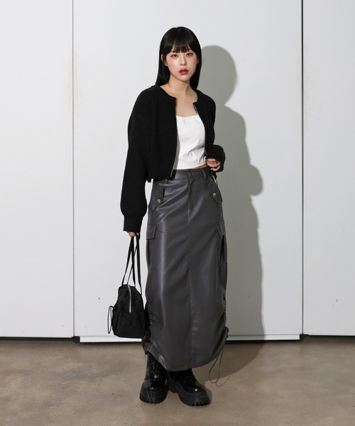 FOLLOWIN(フォロウィン)の「ストレートストリングシャーリングカーゴロングスカート(スカート・レディース・グレー/ブラック/カーキ・SMALL/X-LARGE/MEDIUM/LARGE)」の16枚目の写真