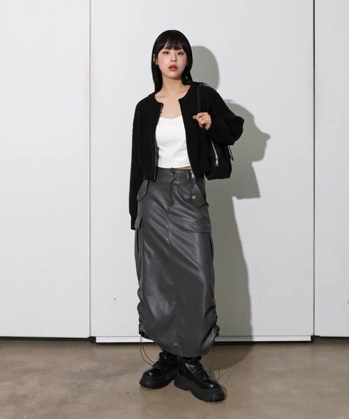 FOLLOWIN(フォロウィン)の「ストレートストリングシャーリングカーゴロングスカート(スカート・レディース・グレー/ブラック/カーキ・SMALL/X-LARGE/MEDIUM/LARGE)」の17枚目の写真