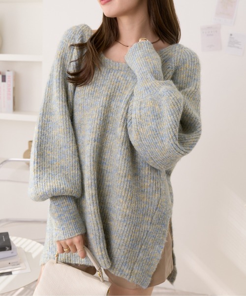 Ada.(エイダ)の「バックシャン メランジ Vネック ニット(ニット/セーター・レディース・ブラック/ライトブルー/ピンク・FREE)」の7枚目の写真