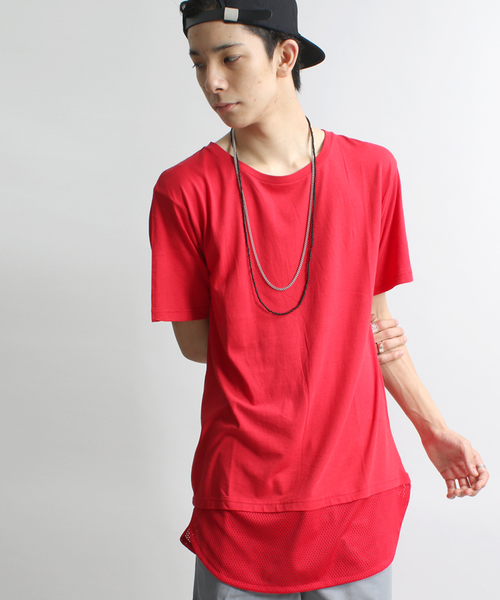 WEGO(ウィゴー)の「WEGO/メッシュ切替ラウンドTシャツ(Tシャツ/カットソー・メンズ・ブラック/レッド/ホワイト・LARGE/MEDIUM)」の1枚目の写真